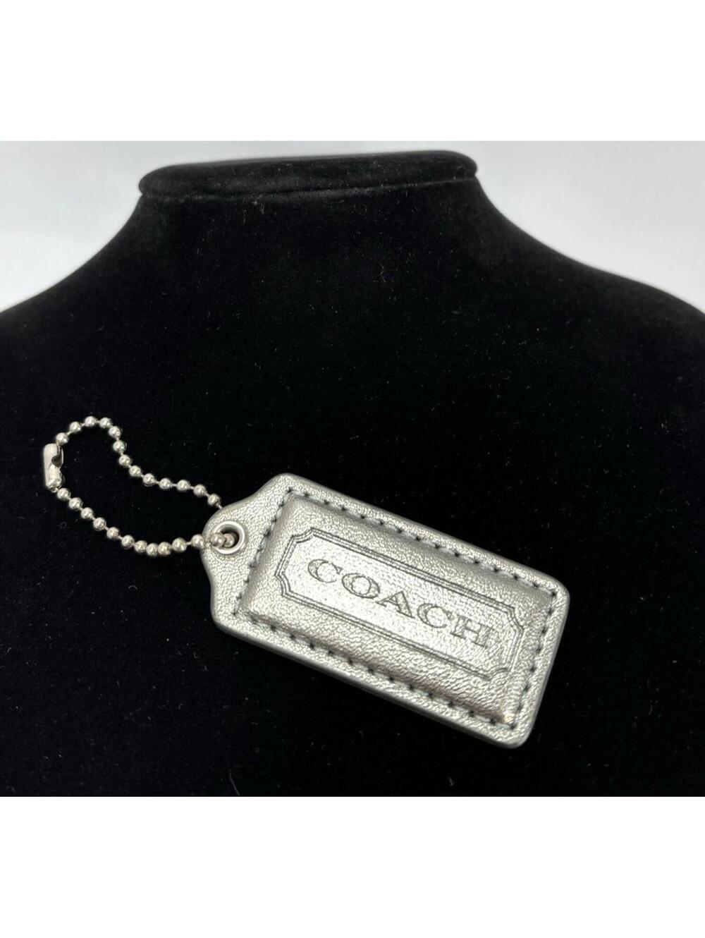Coach Silver Metallic Leather Keychain Bag Charm Purse Chain Hang Tag Accessory